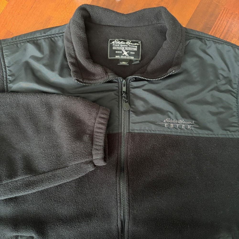 Eddie Bauer Black Ebtek Full Zip Up Fleece Jacket Long Sleeve Outdoors L